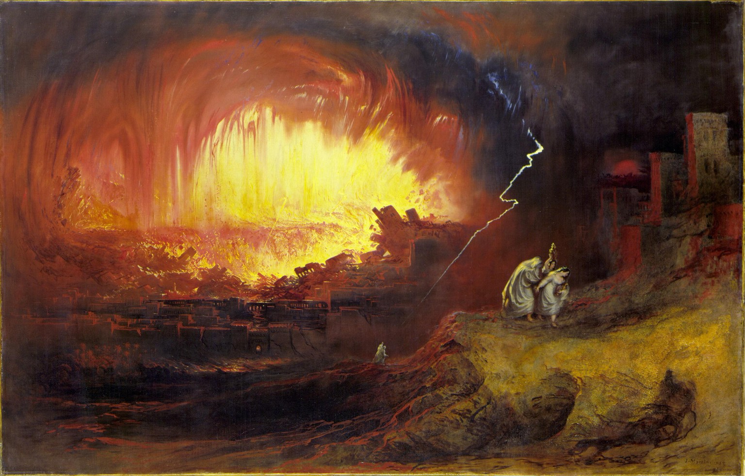 Die Zerstörung von Sodom und Gomorra auf dem Gemälde von John Martin, 1852.