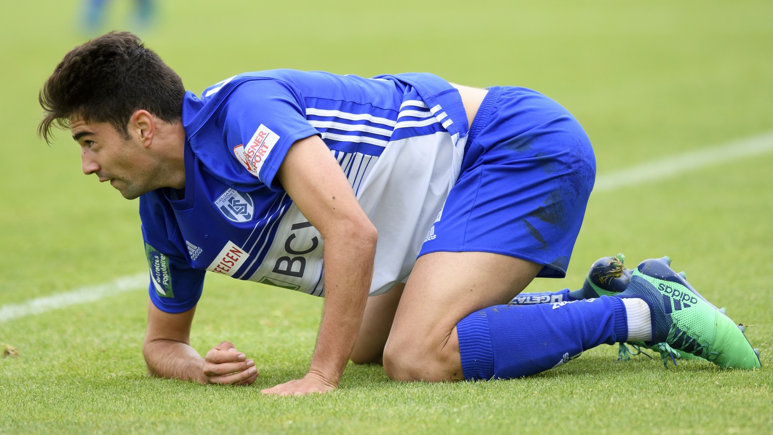 Le milieu lausannois Enzo Zidane lors de la rencontre de football de Super League entre le FC Lausanne-Sport, LS, et le FC Thun ce dimanche 13 mai 2018 au stade olympique de la Pontaise a Lausanne. (K ...