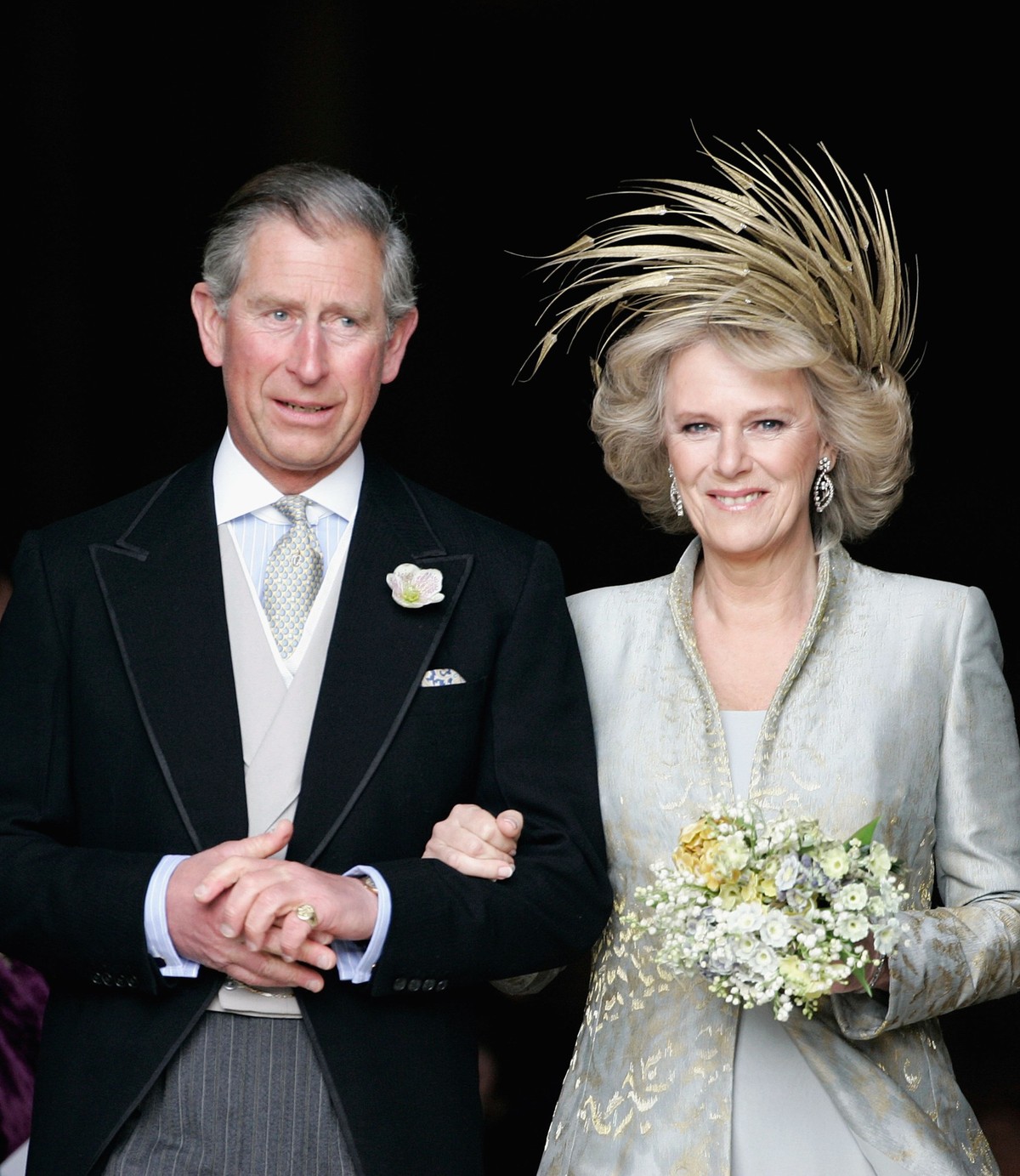 WINDSOR, ENGLAND - APRIL 9: TRH the Prince of Wales, Prince Charles, and The Duchess Of Cornwall, Camilla Parker Bowles in silk dress by Robinson Valentine and head-dress by Philip Treacy, at the Serv ...