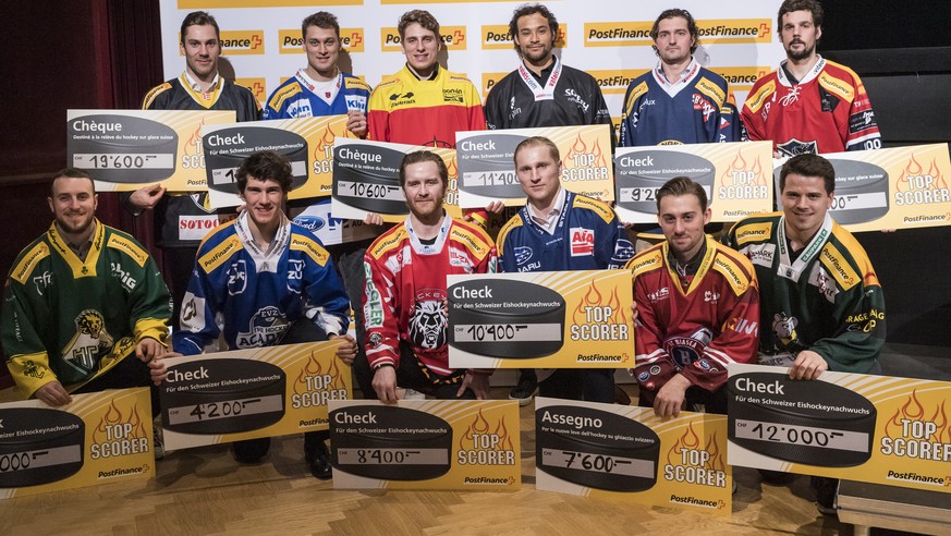 Gruppenbild der PostFinance Top Scorer der Swiss League, am Montag, 17. Februar 2020 in Olten. (PPR/Alessandro della Valle)