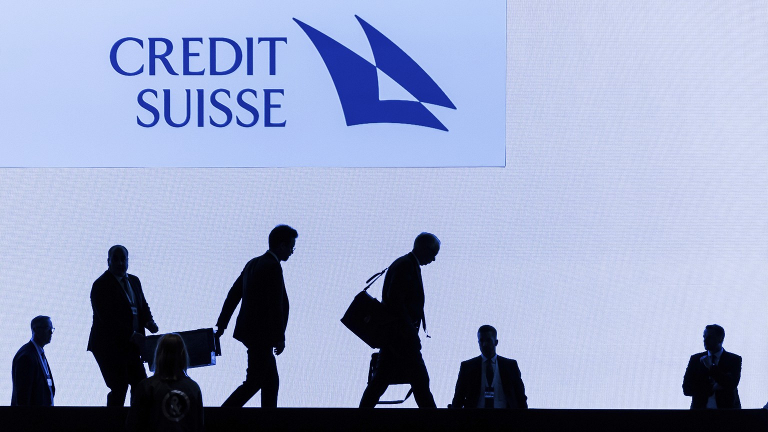 FILE - Swiss bank Credit Suisse CEO Ulrich Koerner, 3rd right, leaves the stage after the annual shareholders&#039; meeting of the Swiss banking group on April 4, 2023 in Zurich, Switzerland. A group  ...