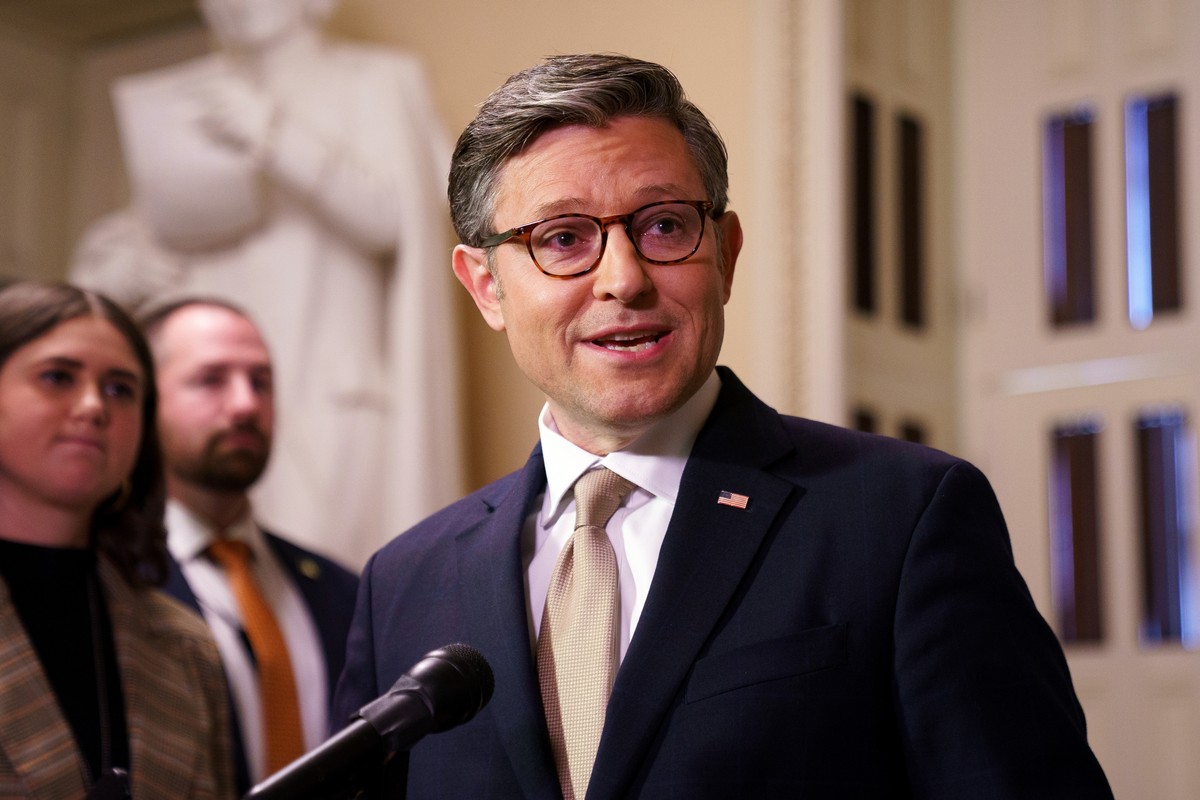 epa11957379 US House Speaker Mike Johnson speaks to the media following a vote on the House floor at the US Capitol, in Washington, DC, USA, 11 March 2025. The vote secured the passage of a continuous ...
