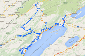 Die ungefähre Strecke der heutigen Etappe von La Chaux-de-Fonds nach Cressier NE.<br data-editable="remove">