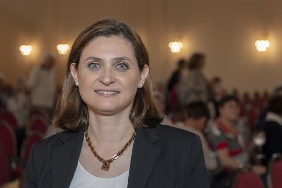 Gianna Habluetzel-Buerki (SVP) vor dem Podiumsgespraech mit den drei Staenderatskandidatinnen des Kantons Basel-Stadt in Riehen, am Montag, 2. September 2019. (KEYSTONE/Georgios Kefalas)