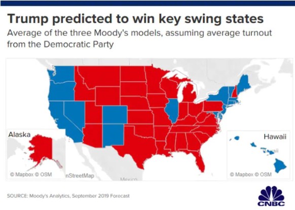 Gemäss Prognosen dürfte Trump die in rot gefärbten Staaten für sich entscheiden.