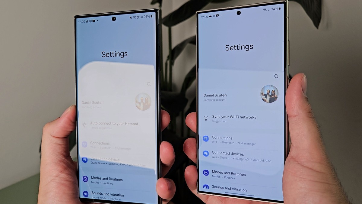 Das neue Samsung-Display (rechts) spiegelt deutlich weniger.