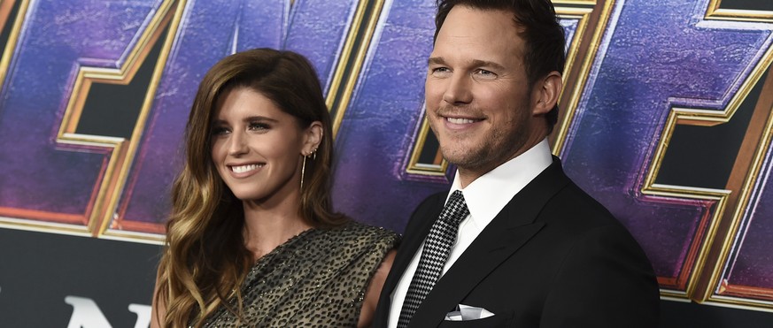 Katherine Schwarzenegger, left, and Chris Pratt arrive at the premiere of &quot;Avengers: Endgame&quot; at the Los Angeles Convention Center on Monday, April 22, 2019. (Photo by Jordan Strauss/Invisio ...