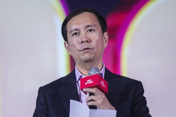 In this Nov. 12, 2017, photo, Daniel Zhang, CEO of Alibaba Group, speaks at the media center at the conclusion of the &quot;Singles&#039; Day&quot; global online shopping festival in Shanghai. Jack Ma ...