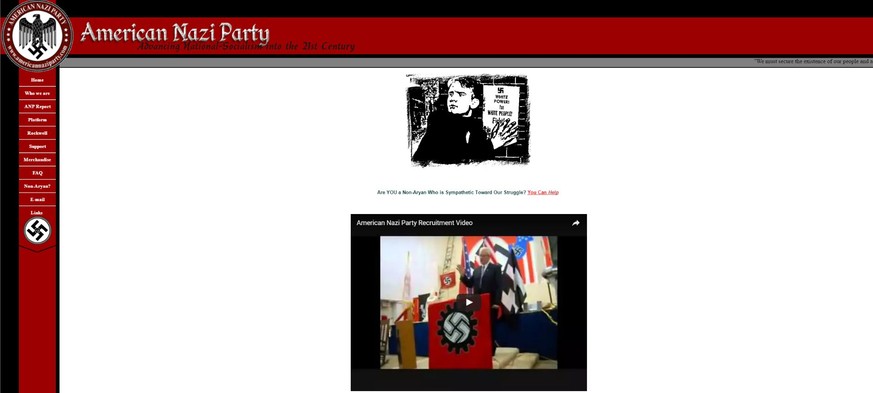 Sieht aus wie vor 70 Jahren, schreibt aber von «Nationalsozialismus ins 21. Jahrhundert vorrücken»: Die Homepage der American Nazi Party.<br data-editable="remove">