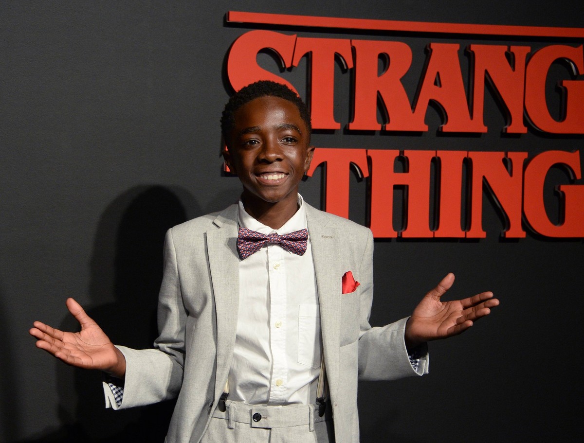 Cast member Caleb McLaughlin attends Netflix s supernatural mystery thriller Stranger Things at Mack Sennett Studios in Los Angeles on July 11, 2016. Storyline: A strange town where everyone knows eve ...