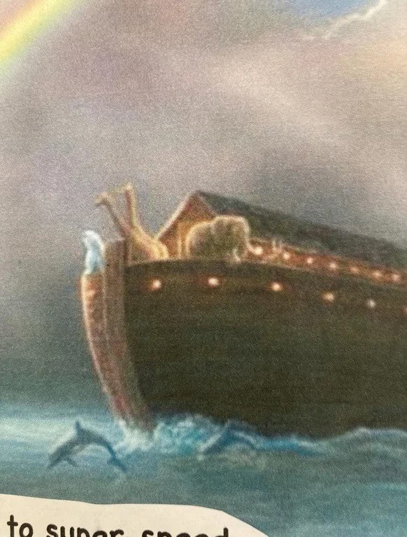 Optical illusion: Noah does the handstand on the ark