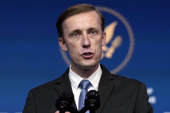 President-elect Joe Biden&#039;s national security adviser nominee Jake Sullivan speaks at The Queen theater, Tuesday, Nov. 24, 2020, in Wilmington, Del. (AP Photo/Carolyn Kaster)