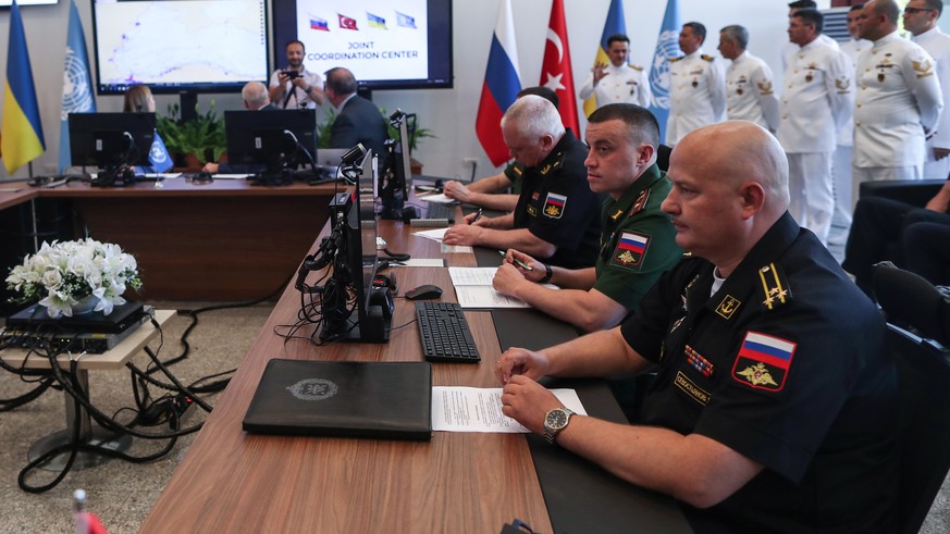 epa10093773 Russian military delegation during the opening ceremony of the Joint Coordination Center (JCC) in Istanbul, Turkey, 27 July 2022. The coordination center is part of the grain export deal b ...
