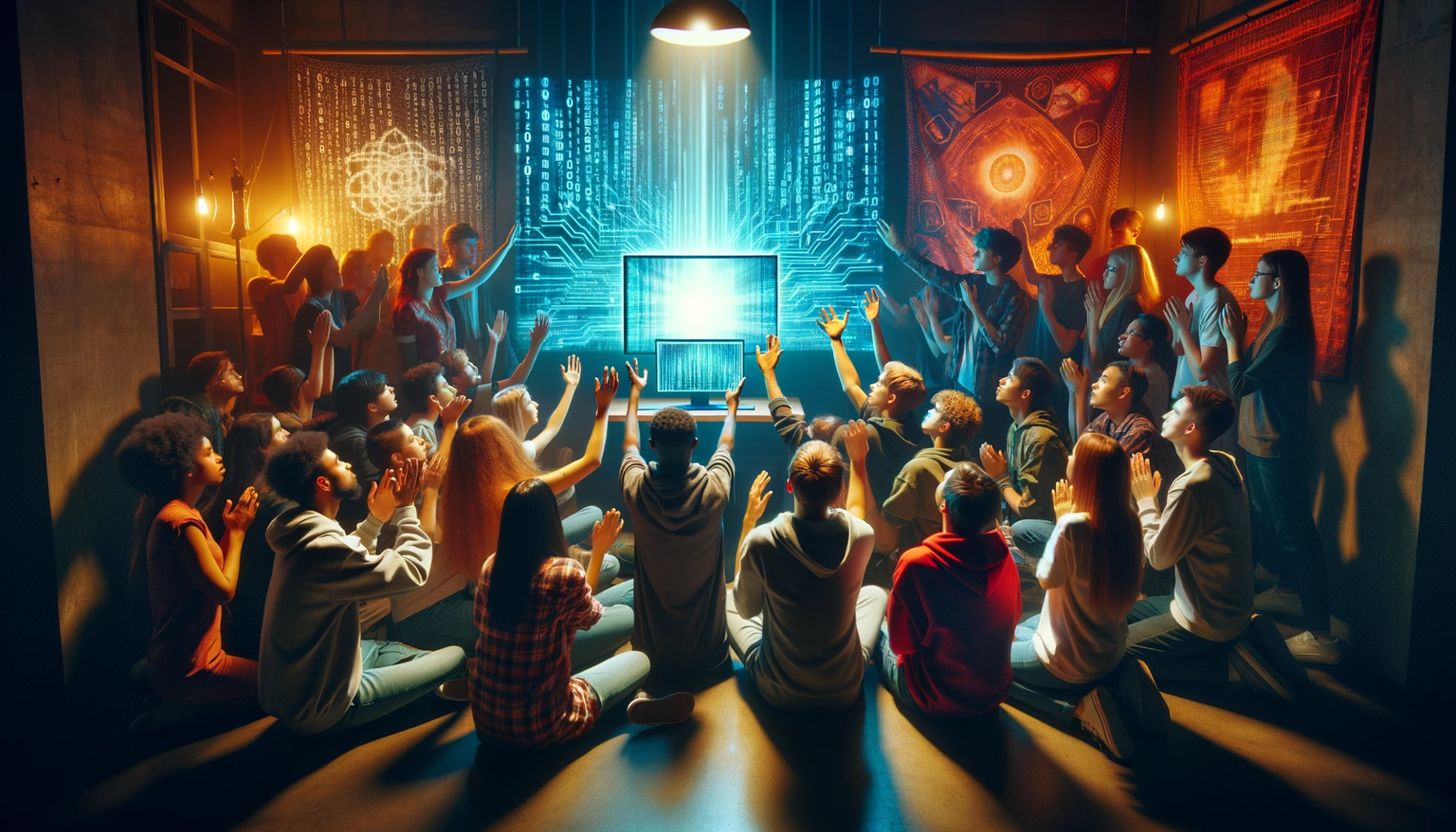 AI KI young people worshipping Internet Religion