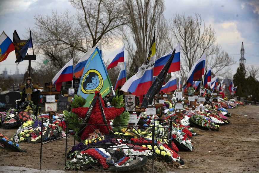Graves of Russian servicemen killed in Ukraine in a cemetery in Russia?s Volgograd region on Saturday, March 30, 2024. Russian president Vladimir Putin?s influence is so dominant that other officials  ...