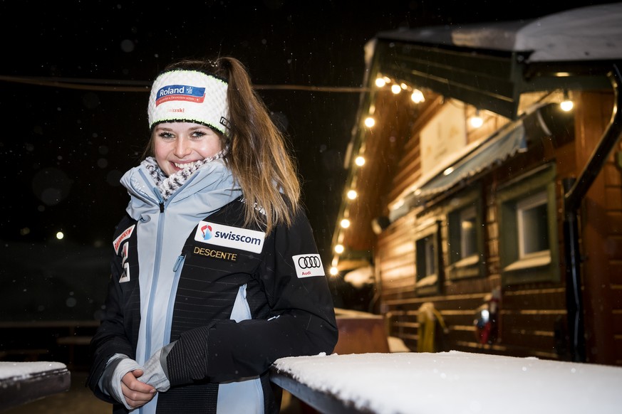 Corinne Suter of Switzerland, poses for photographer during a press conference of the Swiss-Ski federation at the 2019 FIS Alpine Skiing World Championships in Are, Sweden Sunday, February 3, 2019. (K ...