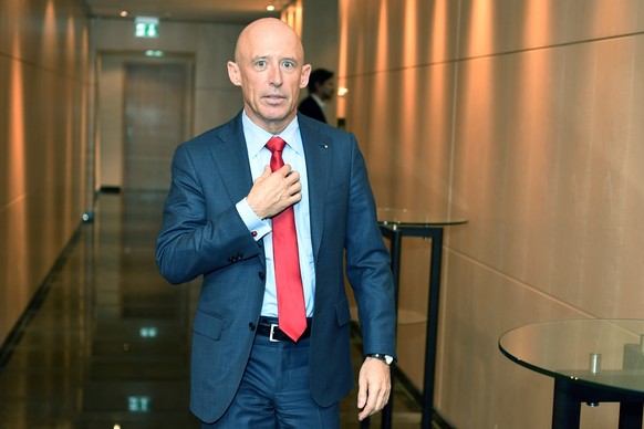 Patrik Gisel, CEO Raiffeisen Gruppe an der Bilanzmedienkonferenz in Zuerich am Freitag, 2. Maerz 2018. (KEYSTONE/Walter Bieri)