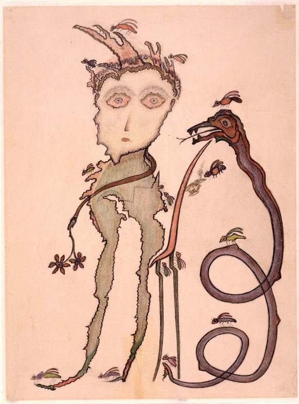 Heinrich Anton Müller, «L’HOMME AUX MOUCHES ET LE SERPENT», zwischen 1925 und 1927, Farbstift auf Papier.
https://museris.lausanne.ch/SGCM/Consultation.aspx?id=79804&amp;Source=search_result.aspx