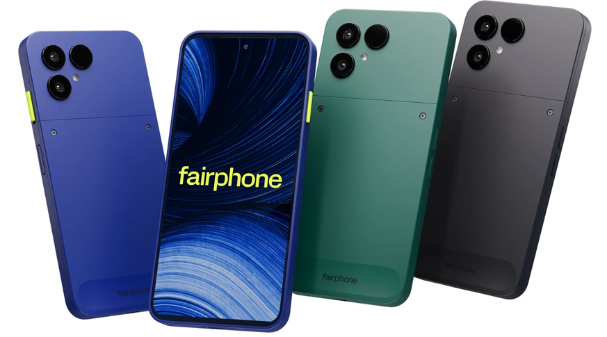 Fairphone 6+: Das Smartphone ist in den drei Farben Blau, Grün und Schwarz erhätlich.