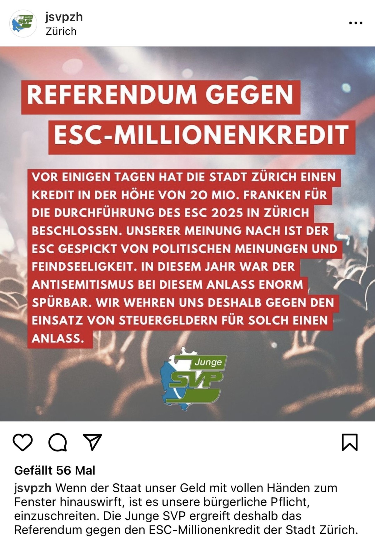 Junge SVP Instagram-Post zu ESC Referendum