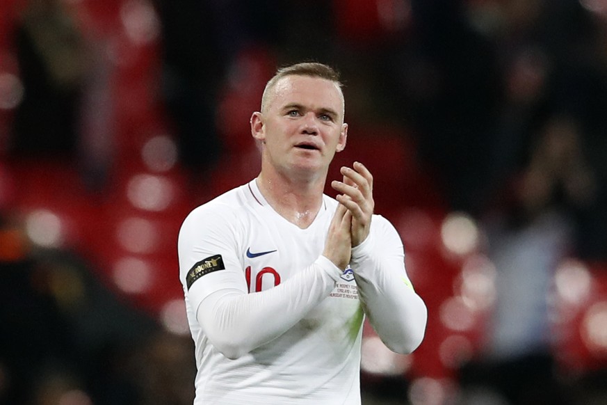 England&#039;s Wayne Rooney greets fans after his 120th cap, the international friendly soccer match between England and the United States at Wembley stadium, Thursday, Nov. 15, 2018. (AP Photo/Alasta ...
