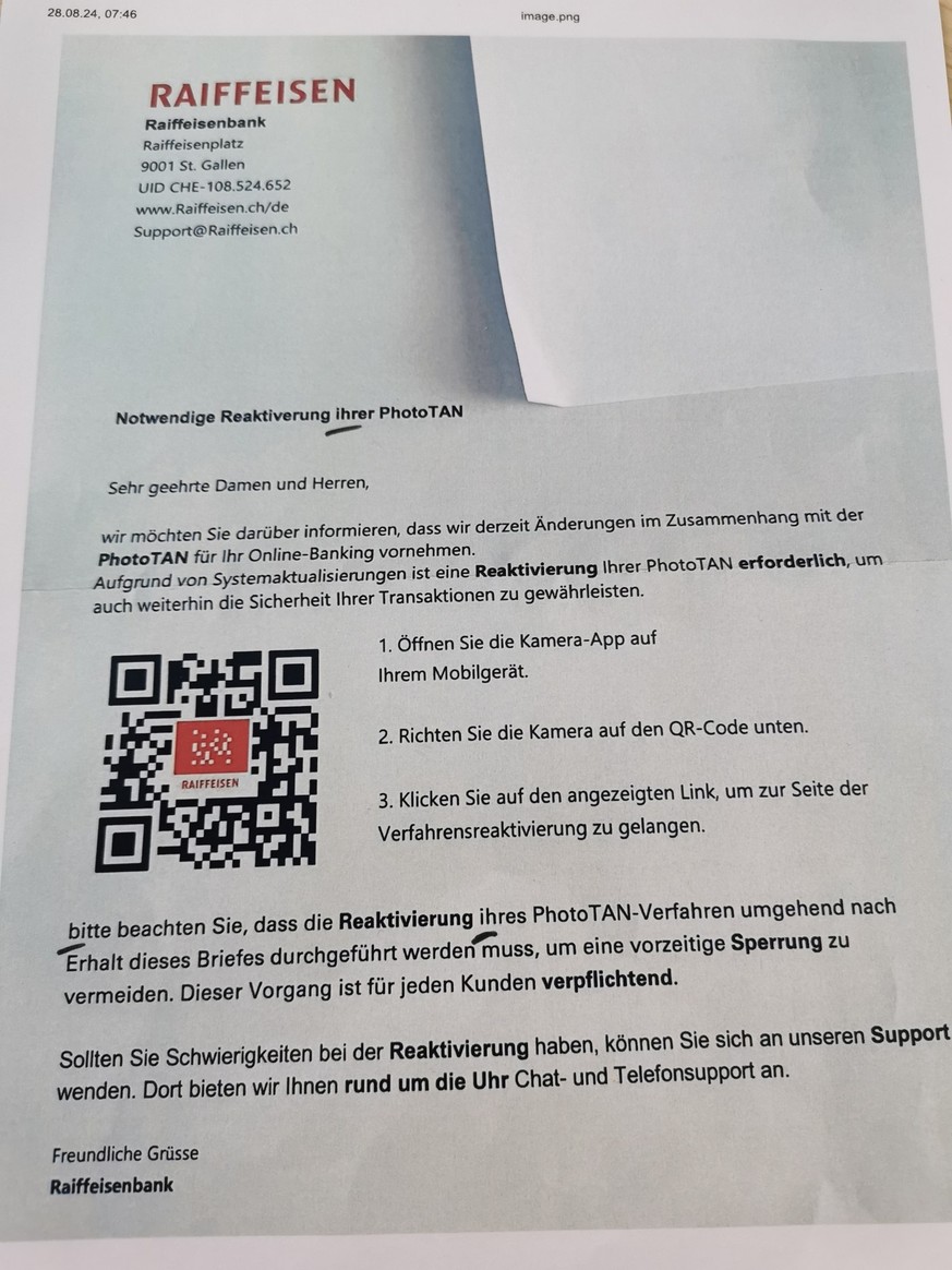 Der besagte Brief, der auf Twitter viral ging. Sieht professionell aus, hat aber doch drei Schreibfehler.