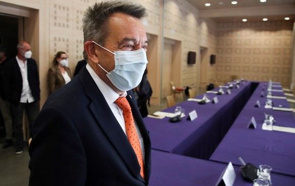 epa09207299 The President of the International Committee of the Red Cross (ICRC), Peter Maurer, participates during a meeting held at Viana Palace in Madrid, Spain, 17 May 2021. EPA/David Fernandez