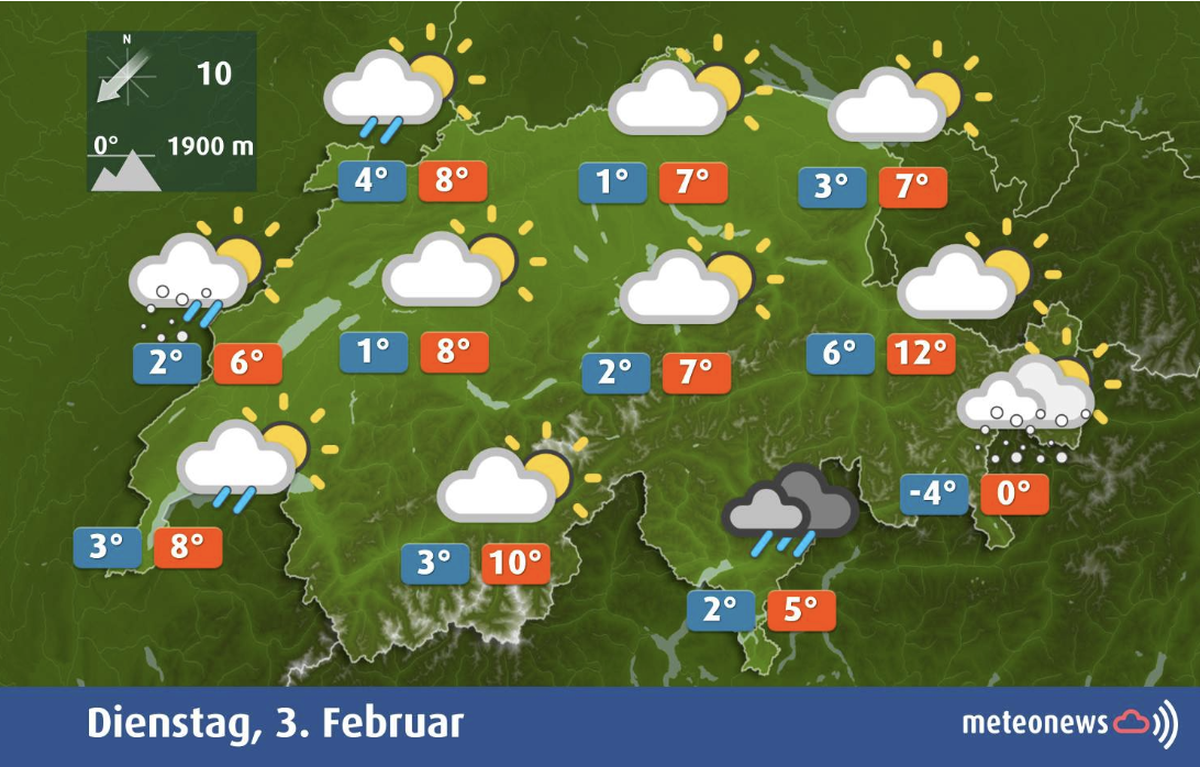 In den Alpen windig, im Süden Schnee. Das Wetter spielte am Dienstag verrückt.
