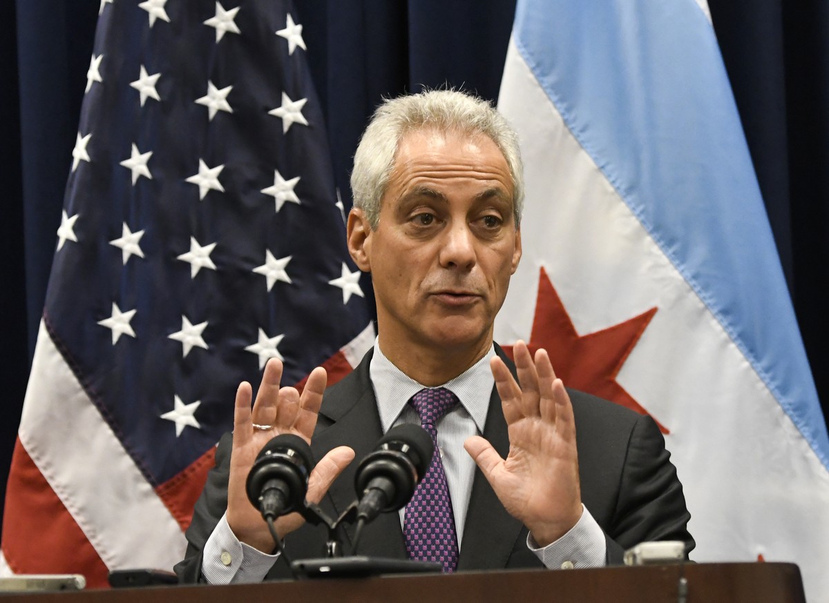 FILE - In this Jan. 25, 2017 photo, Chicago Mayor Rahm Emanuel speaks during a press conference where sanctuary cities, which don't arrest or detain immigrants living in the U.S. illegally, and C ...
