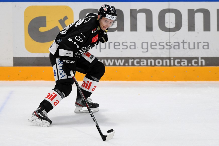 Lugano's player Philipp Kurashev, during the preliminary round game of National League A (NLA) Swiss Championship 2020/21 between HC Lugano against ZSC Lions, at the Corner Arena stadium in Lugan ...