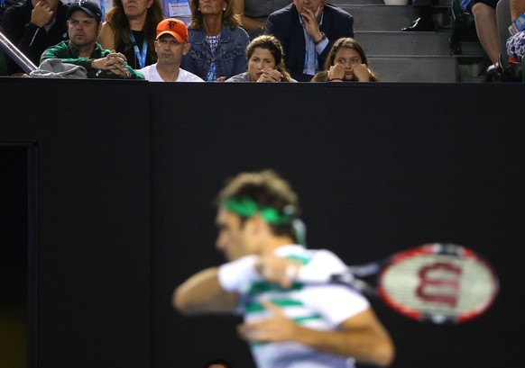 MELBOURNE, AUSTRALIA - JANUARY 28: Mirka Federer wife of Roger Federer of Switzerland watches his semi final match against Novak Djokovic of Serbia during day 11 of the 2016 Australian Open at Melbour ...