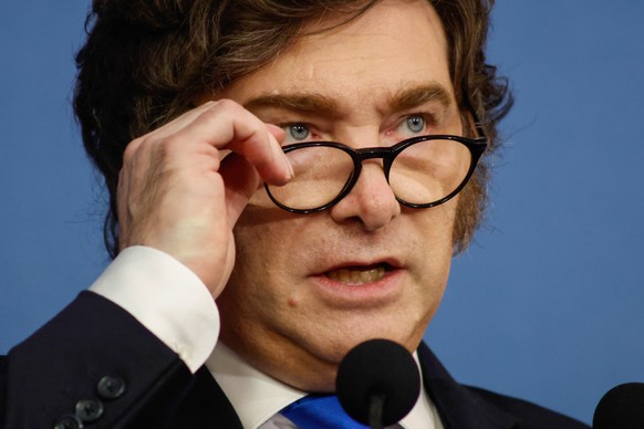 Argentina's President Javier Milei speaks at Yeshiva University with Rabbi Dr. Ari Berman" on Monday, March 9, 2026 in New York. (AP Photo/Kena Betancur)
Javier Milei