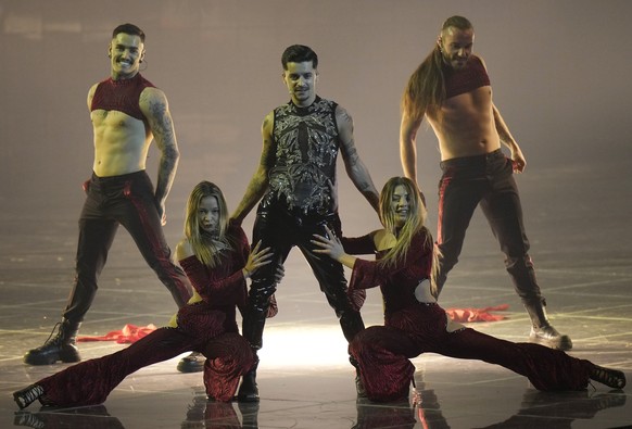 WRS from Romania singing &#039;Llamane&#039; performs during rehearsals at the Eurovision Song Contest in Turin, Italy, Wednesday, May 11, 2022. (AP Photo/Luca Bruno)