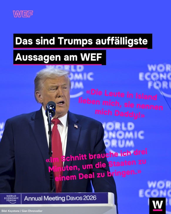 <p>Donald Trump lobt sich bei seiner Rede am WEF selbst.</p>
