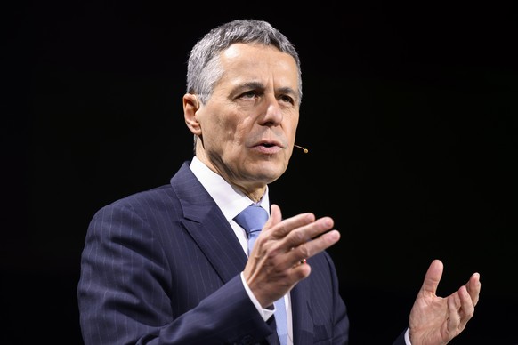 epa09991519 President of the Swiss Confederation Ignazio Cassis speaks during the Swiss Economic Forum SEF in Interlaken, Switzerland, 02 June 2022. EPA/ANTHONY ANEX