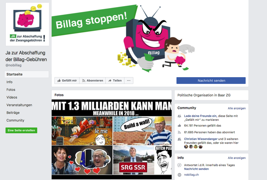 Die Facebook-Seite der No-Billag-Initianten.