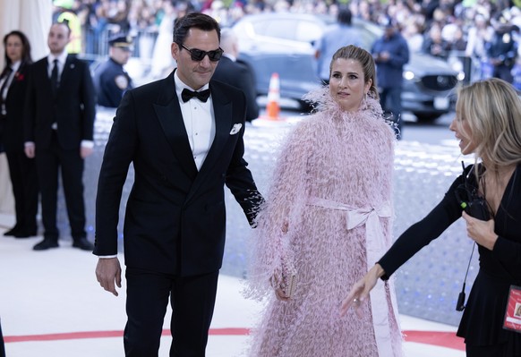 epa10602906 Roger Federer (L) and Mirka Federer arrive on the red carpet for the 2023 Met Gala, the annual benefit for the Metropolitan Museum of Art&#039;s Costume Institute, in New York, New York, U ...