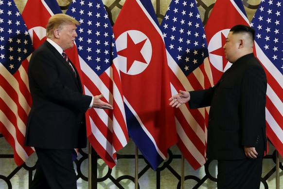FILE - In this Feb. 27, 2019, file photo, President Donald Trump meets North Korean leader Kim Jong Un in Hanoi. North Korea has test-fired a &quot;new-type tactical guided weapon,&quot; its state med ...