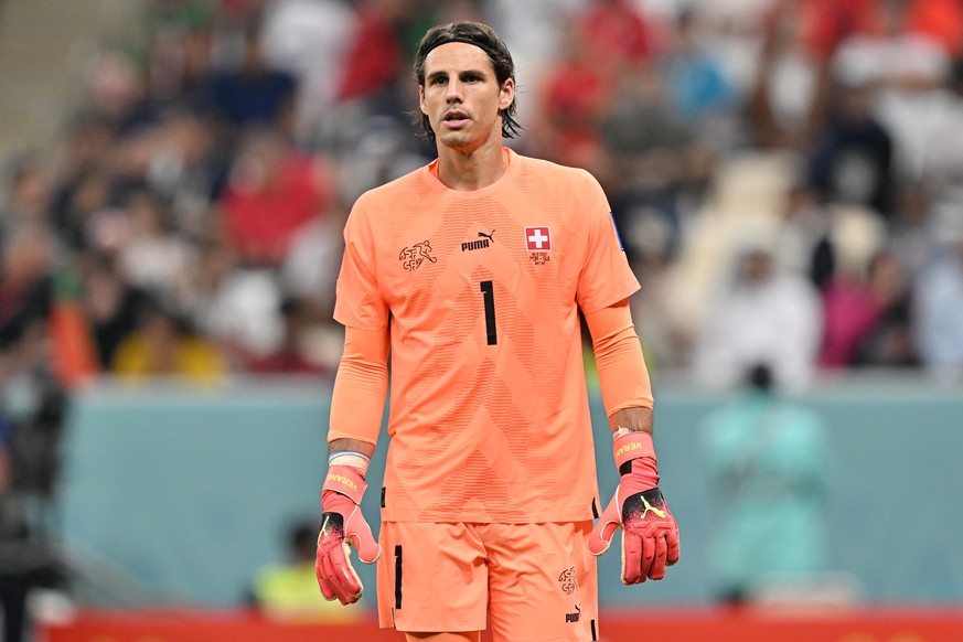 epa10352694 Goalkeeper Yann Sommer of Switzerland reacts during the FIFA World Cup 2022 round of 16 soccer match between Portugal and Switzerland at Lusail Stadium in Lusail, Qatar, 06 December 2022.  ...