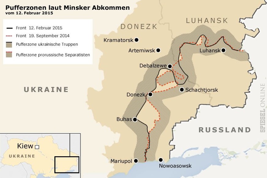 Pufferzone nach Minsker Abkommen zwischen ukrainischen Truppen und prorussischen Separatisten am 12. Februar 2015.
