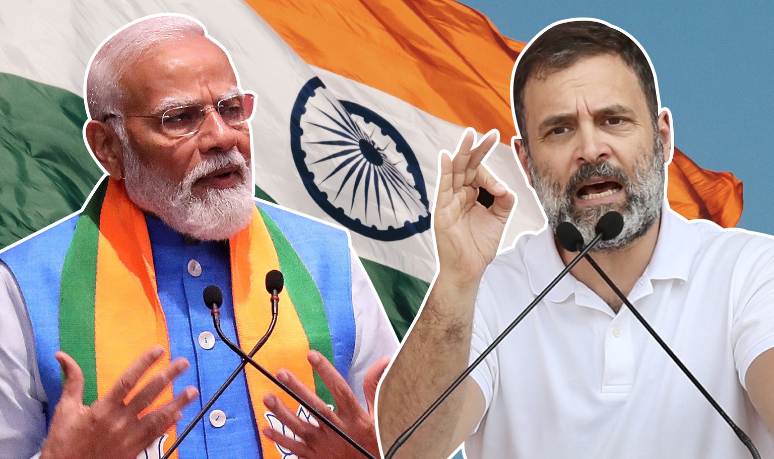 Narendra Modi (links) und sein Kontrahent Rahul Gandhi.