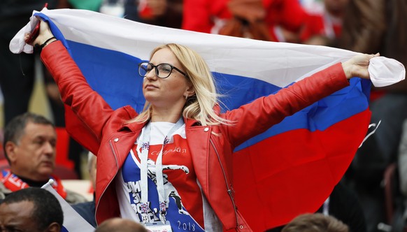 epa06807073 A Russian fan before the FIFA World Cup 2018 group A preliminary round soccer match between Russia and Saudi Arabia in Moscow, Russia, 14 June 2018.

(RESTRICTIONS APPLY: Editorial Use O ...