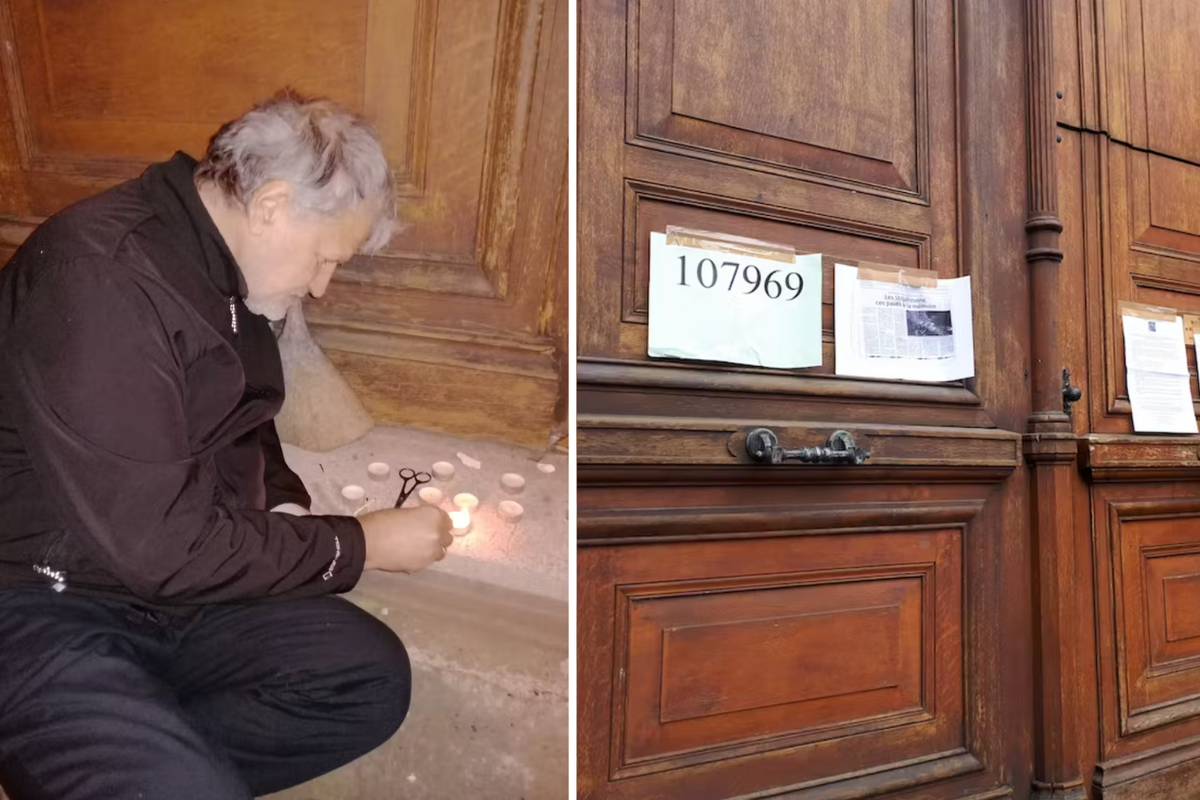 Le portail d’entrée de l’Institut d’anatomie à l’Université de Strasbourg, sur lequel a été scotché le numéro matricule de Menachem Taffel lors d’une cérémonie organisée en mémoire des 86 victimes par ...