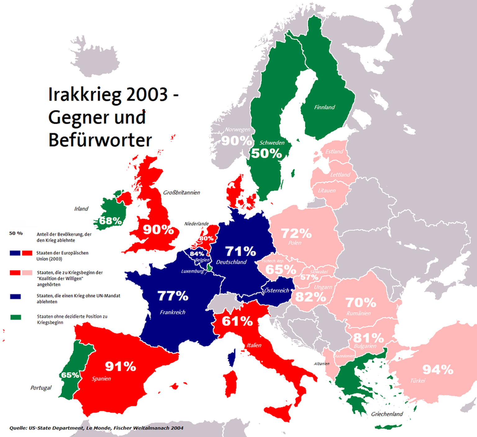 Irakkrieg und seine Gegner bzw. Befürworter 2003.
https://commons.wikimedia.org/w/index.php?curid=976666