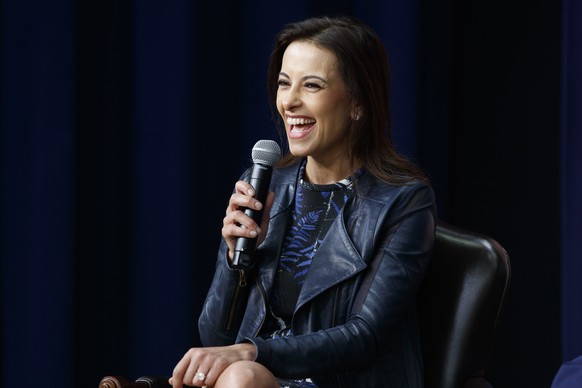 Dina Powell, Senior Counselor for Economic Initiatives, speaks during a town hall with business leaders in the South Court Auditorium on the White House complex in Washington, Tuesday, April 4, 2017.  ...