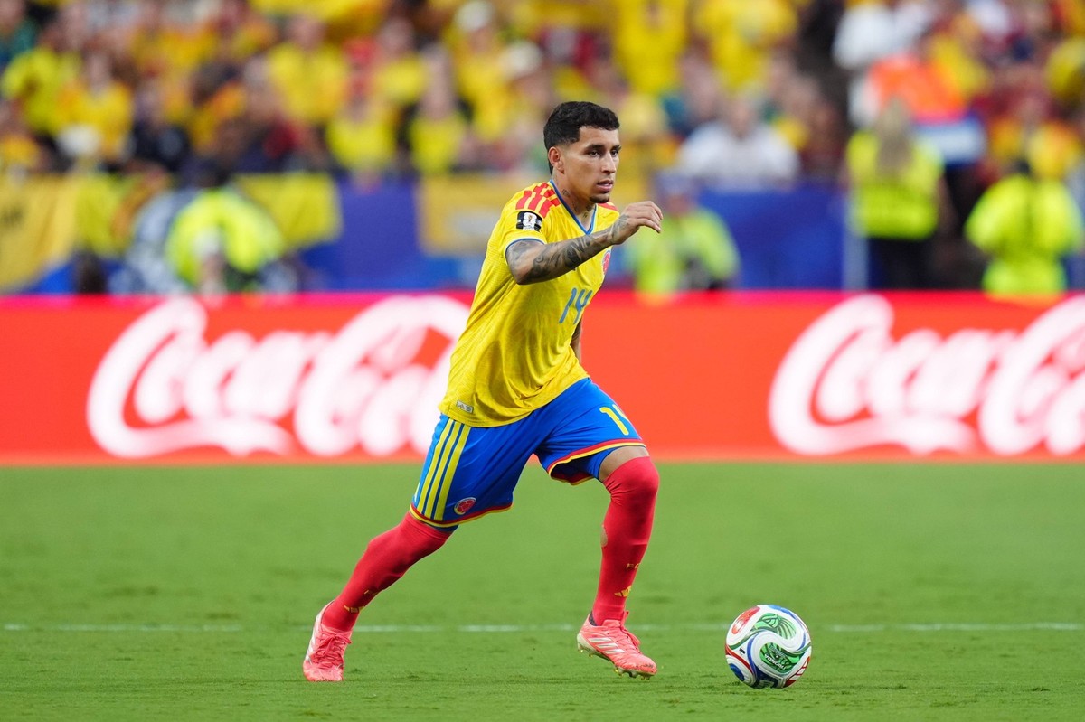 Colombia v Ghana - FIFA World Cup, WM, Weltmeisterschaft, Fussball 2026 - Round of 32 KANSAS CITY, UNITED STATES - JULY 3: Gustavo Puerta 14 of Colombia in action during the 2026 FIFA World Cup Round  ...