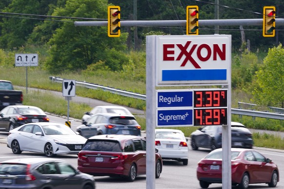 epa10646744 A sign shows prices for gasoline at a gas station in Alexandria, Virginia, USA, May 22, 2023. Heading into the busy Memorial Day weekend, the American Automobile Association lists the…
