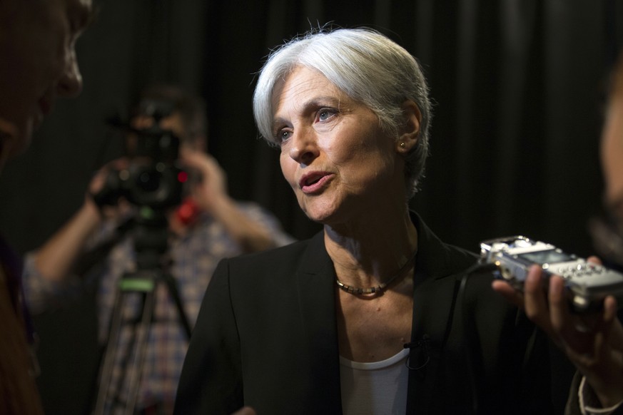 Green party presidential candidate Jill Stein answers questions from members of the media during a campaign stop at Humanist Hall in Oakland, Calif. on Thursday, Oct. 6, 2016. (AP Photo/D. Ross Camero ...