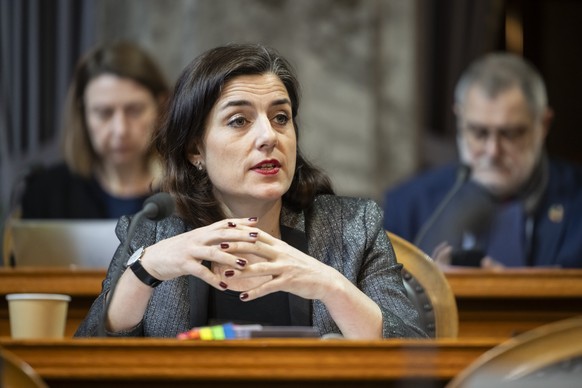 Flavia Wasserfallen, SP-BE, spricht zur Finanzierung der Frauen-Fussball-EM 2025, an der Fruehjahrssession der Eidgenoessischen Raete, am Donnerstag, 14. Maerz 2024 im Staenderat in Bern. (KEYSTONE/Al ...