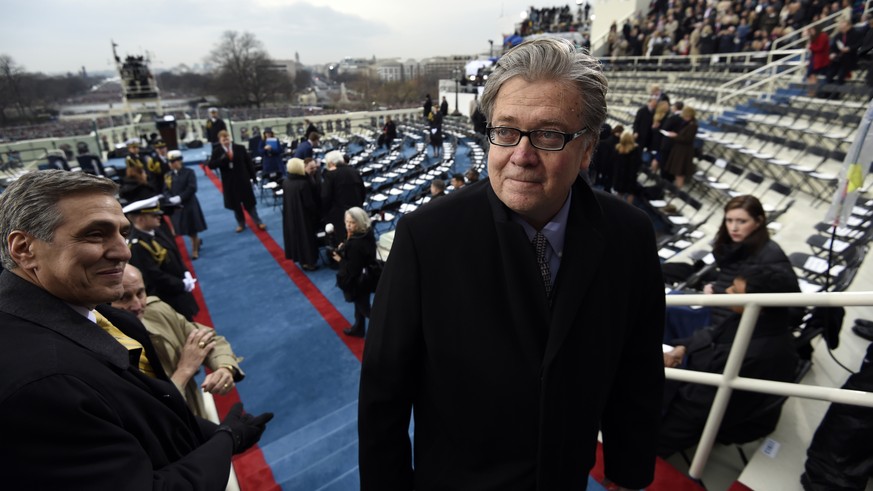 FILE - In this Jan. 20, 2017, file pool photo, Steve Bannon, appointed chief strategist and senior counselor to then- President-elect Donald Trump, arrives for the presidential inauguration at the US  ...